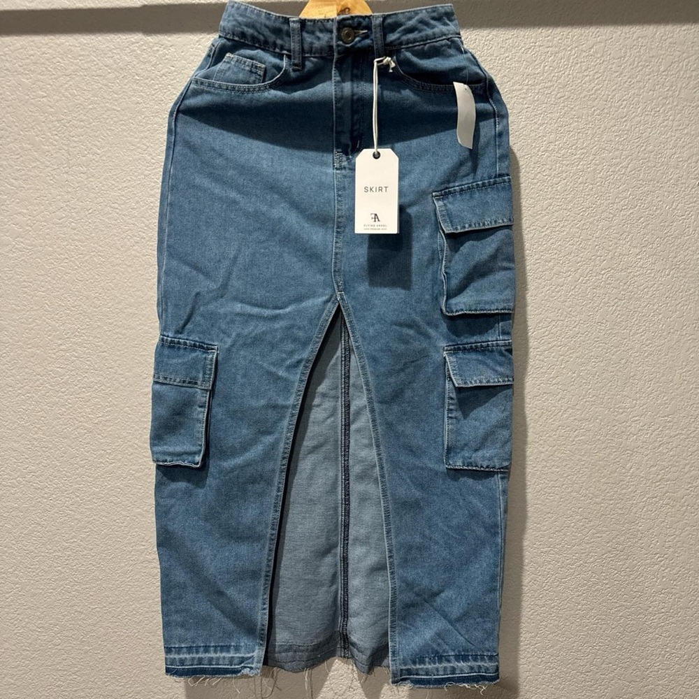 Denim Cargo Maxi Skirt